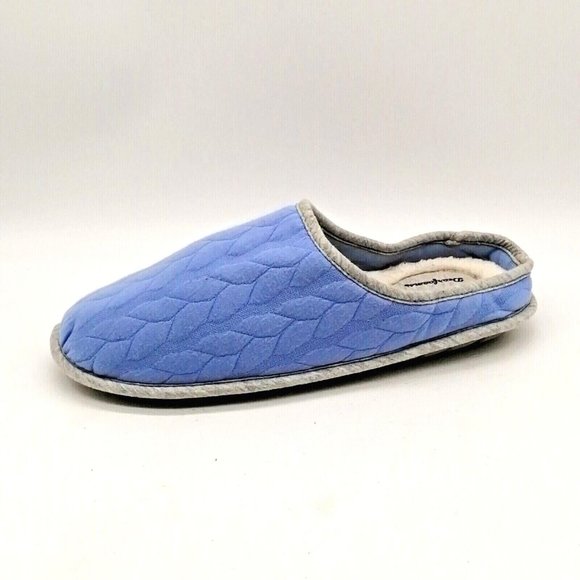 Dearfoams‎ Womens Slide Slipper Blue Fabric Faux Fur Footbed Flat Heel XL 11-12 - Picture 1 of 9